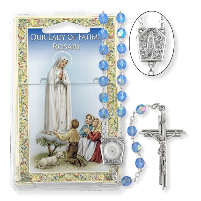 Our Lady Of Fatima Rosary with Water Centerpiece - Available in Crystal or Blue