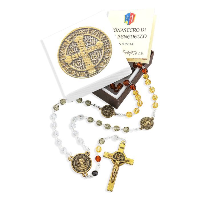 St. Benedict Rosary Multi Color Crystal Glass Bead