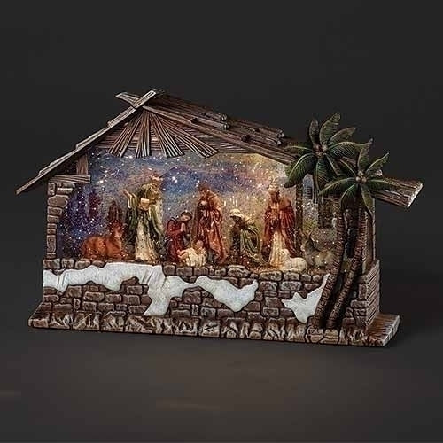 8.25" Lighted Musical Swirl Nativity Stable