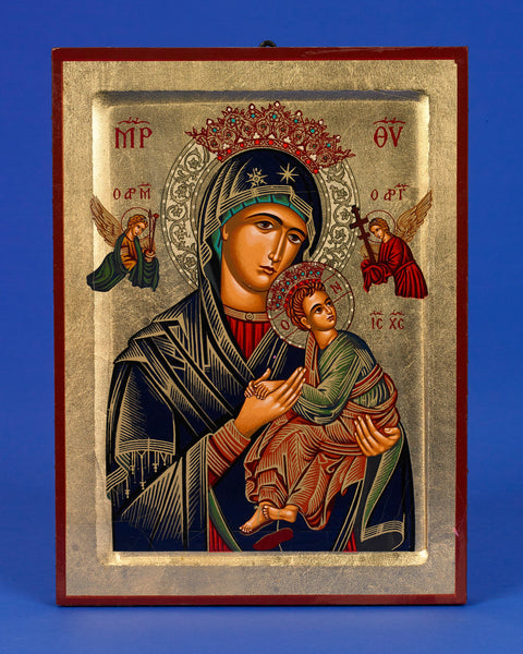Our Lady of Perpetual Help - Hand Painted Gold Leaf Icon - 9.75"