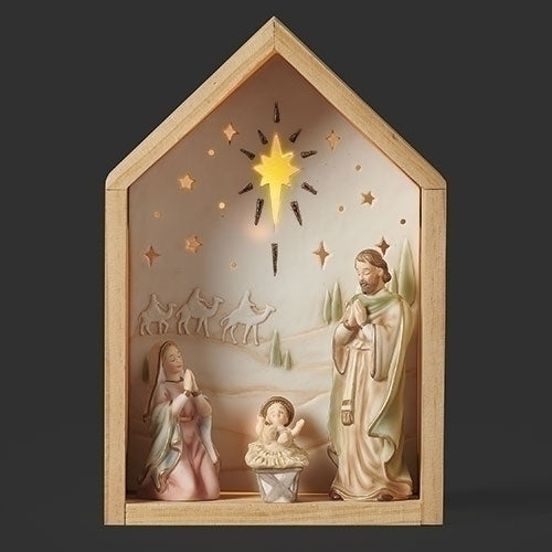 Lighted Stable Nativity Scene