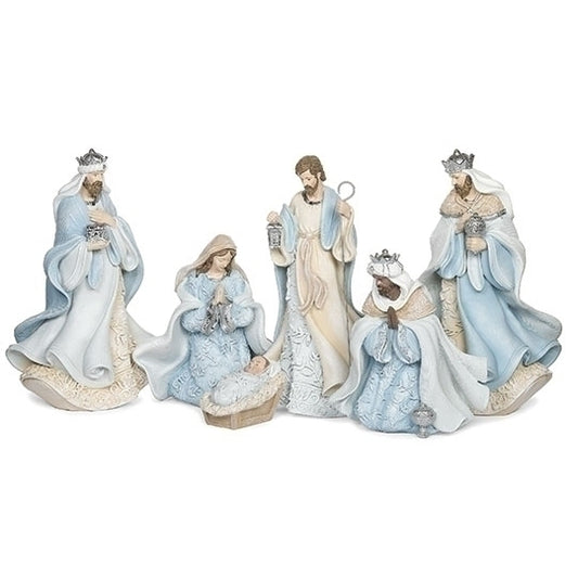 Nativity Set with Blue Leaf Pattern
