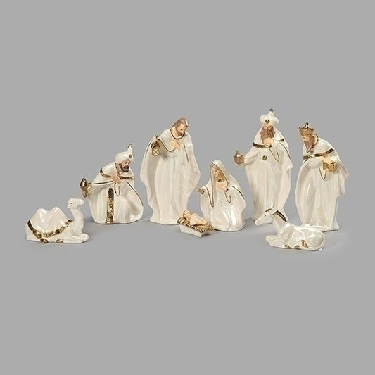 8 Piece White and Gold Nativity