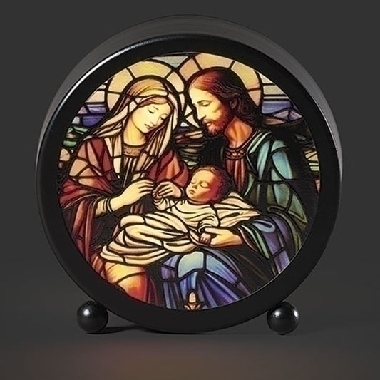 4.5"H LIGHTED STAIN GLASS HOLY FAMILYSTAND