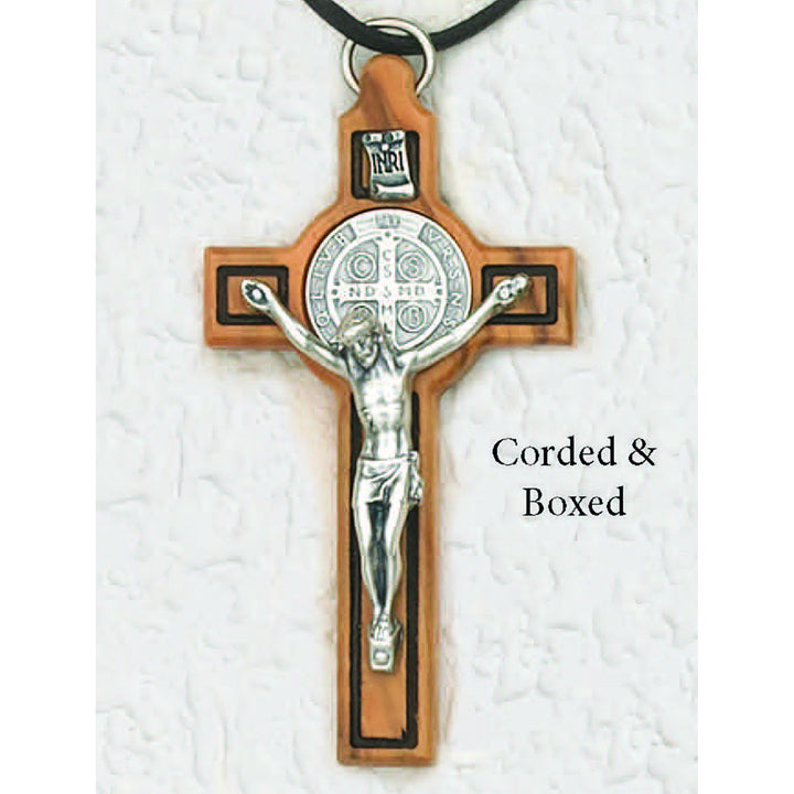St. Benedict Olive Wood Crucifix - 3" Cross on Cord