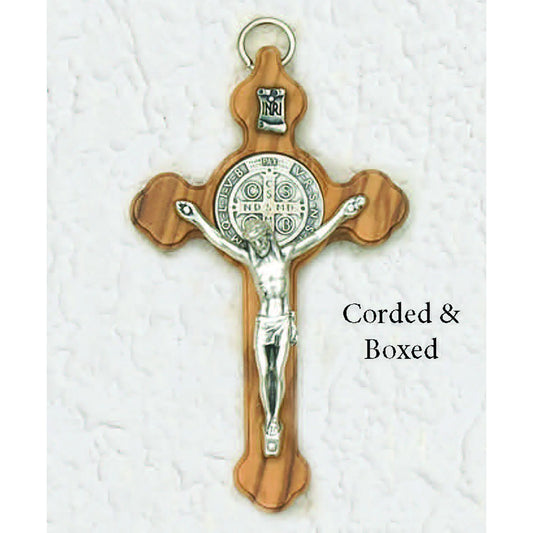 St. Benedict Wood Clover Crucifix - 3" Cross on Cord