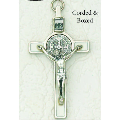 St. Benedict with Color Enamel Inlay, Crucifix - 3" Cross on Cord (Color Variants)