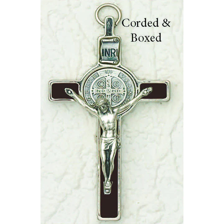 St. Benedict with Color Enamel Inlay, Crucifix - 3" Cross on Cord (Color Variants)