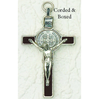 St. Benedict with Color Enamel Inlay, Crucifix - 3" Cross on Cord (Color Variants)