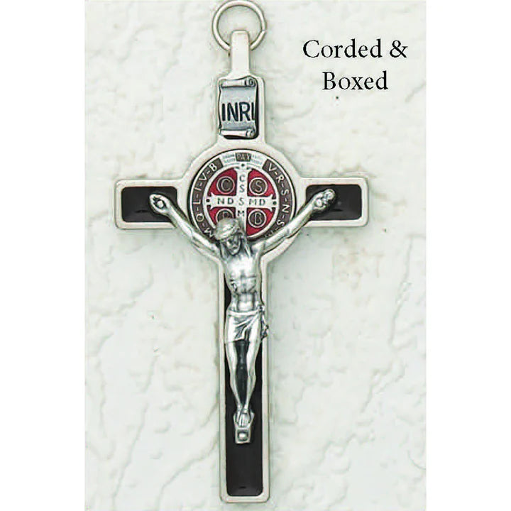 St. Benedict with Color Enamel Inlay, Crucifix - 3" Cross on Cord (Color Variants)