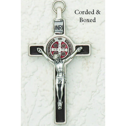 St. Benedict with Color Enamel Inlay, Crucifix - 3" Cross on Cord (Color Variants)