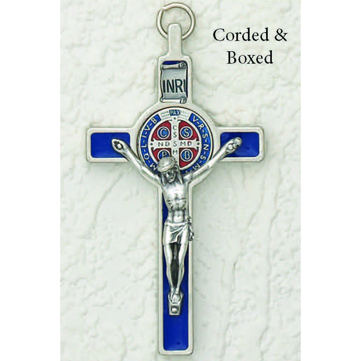 St. Benedict with Color Enamel Inlay, Crucifix - 3" Cross on Cord (Color Variants)
