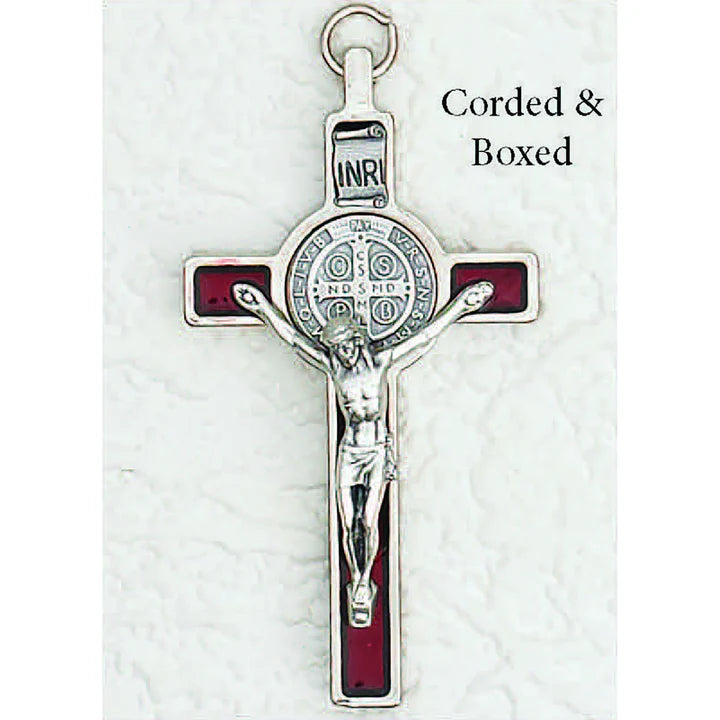 St. Benedict with Color Enamel Inlay, Crucifix - 3" Cross on Cord (Color Variants)