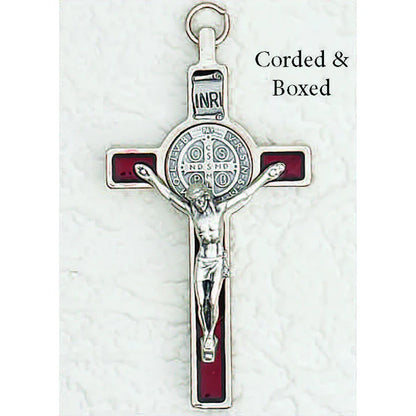 St. Benedict with Color Enamel Inlay, Crucifix - 3" Cross on Cord (Color Variants)