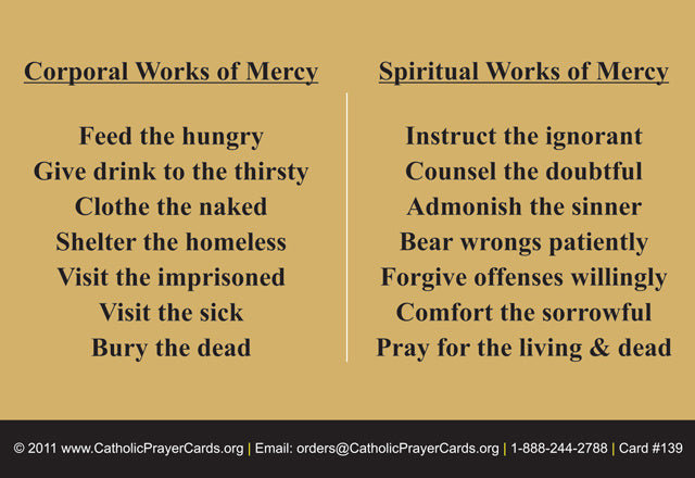 Corporal Works of Mercy and Spiritual Works of Mercy Holy Card