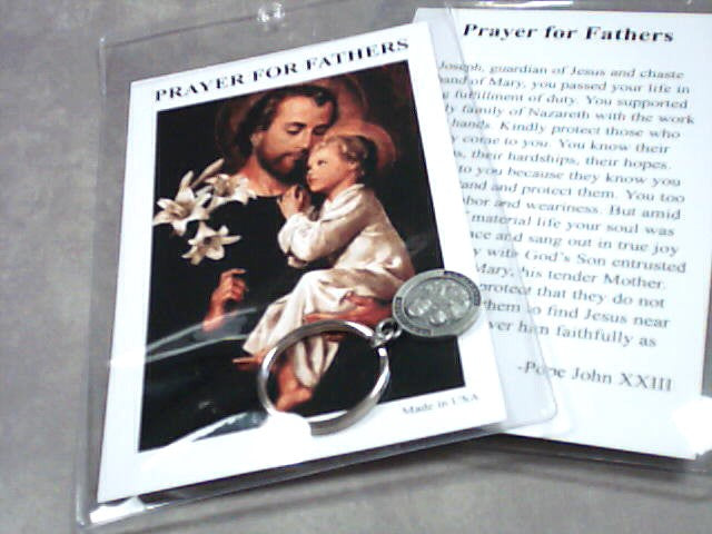 St. Joseph keychain with " Prayer for Fathers " prayer card