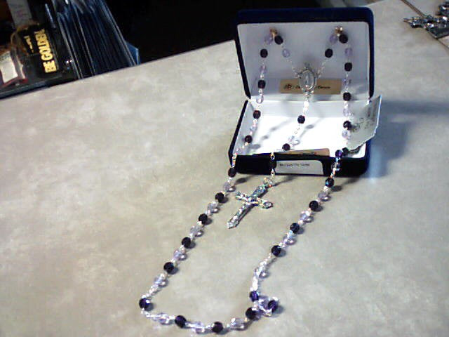 Two tone violet rosary with deluxe crucifix and center