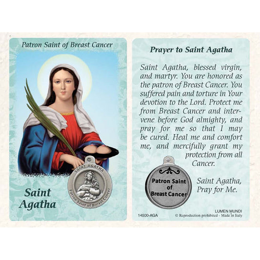 St. Agatha Holy Card with Medal - Patron Saint of Those with Breast Cancer