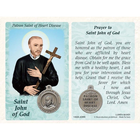 St. John of God Holy Card with Medal - Patron saint of those with heart disease