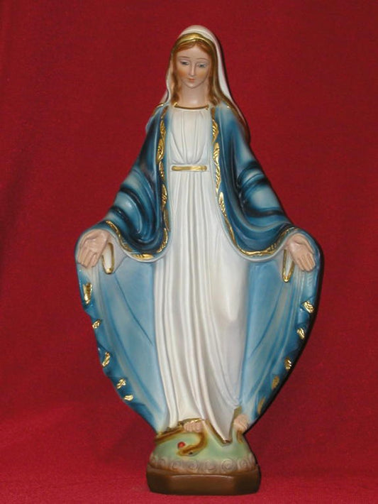 Lady of Grace - hand-painted alabaster with a blue cape - 13 inches