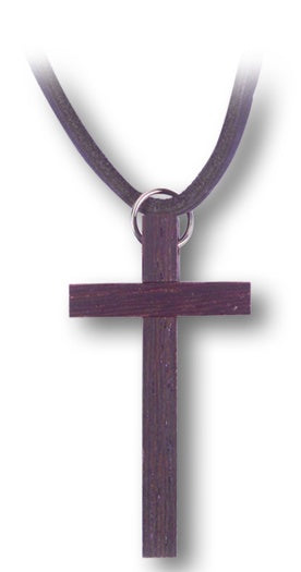 Wood Cross Necklace on  Leather Cord