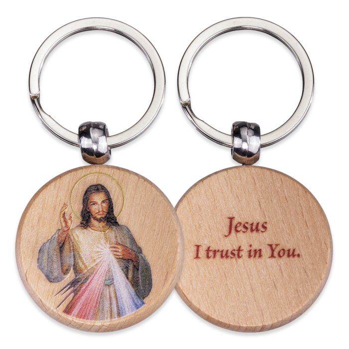 Wood Divine Mercy Keychain