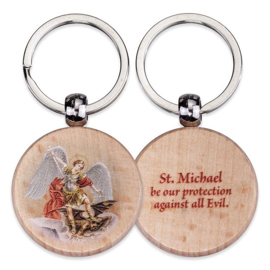 Wood St. Michael Keychain