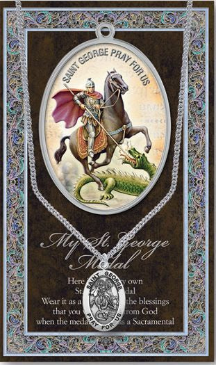 Saint George 1.125" Genuine Pewter Saint Medal with Stainless Steel Chain