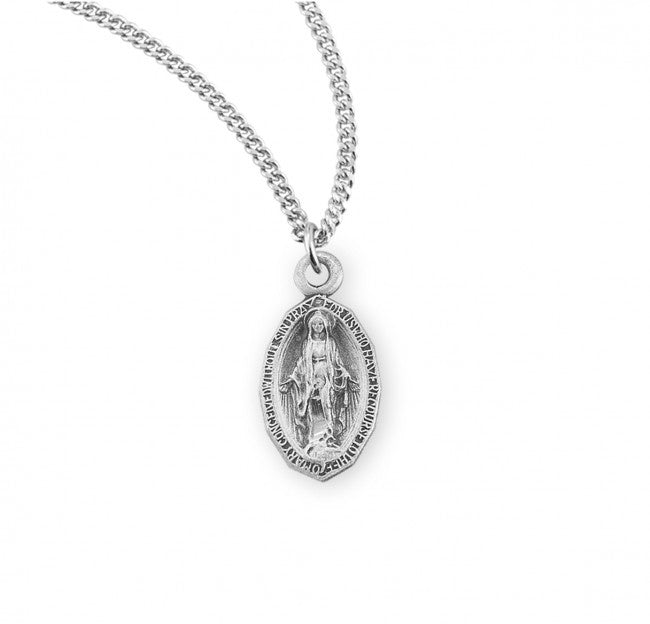 Sterling Silver Oval Miraculous Medal - Necklace