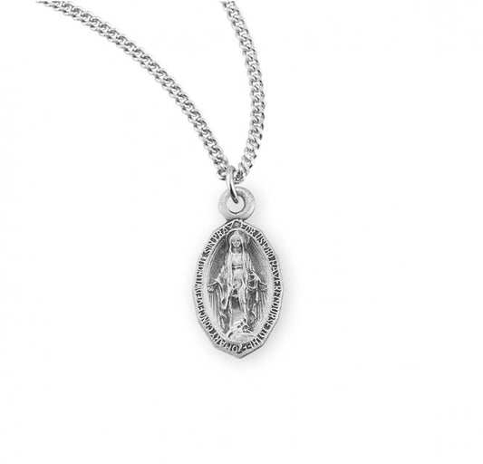 Sterling Silver Oval Miraculous Medal - Necklace