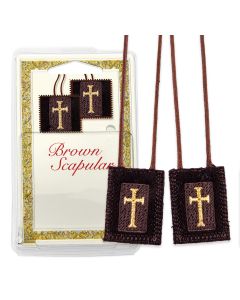 Brown Wool Scapular with Gold Latin Cross