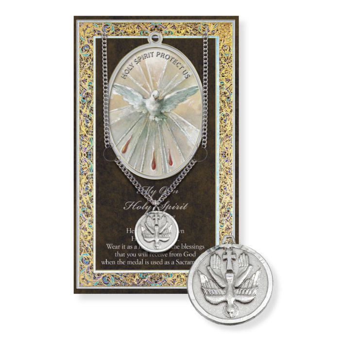 Holy Spirit Pewter Medal with Chain and Holy Card