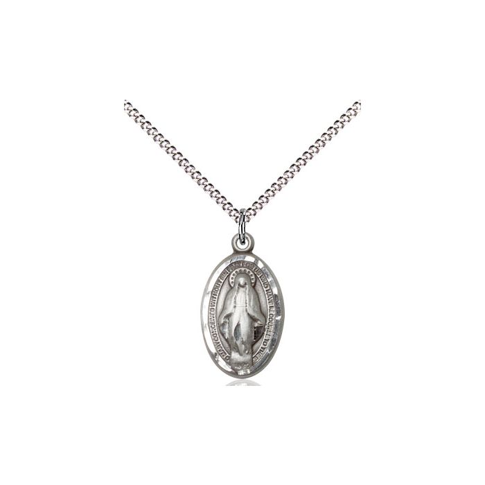 Sterling Silver Miraculous Medal on Rhodium Chain