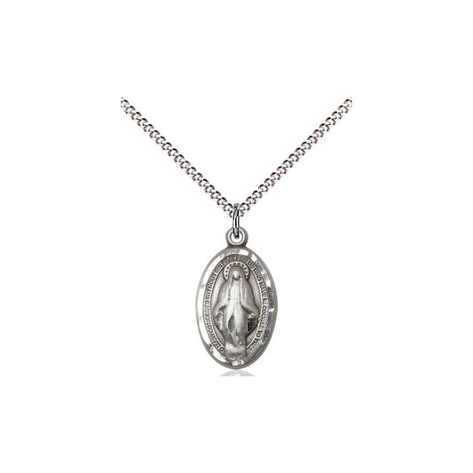 Sterling Silver Miraculous Medal on Rhodium Chain