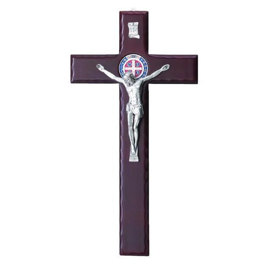 Saint Benedict Dark Stained Cherry Wood Crucifix - 16.5"