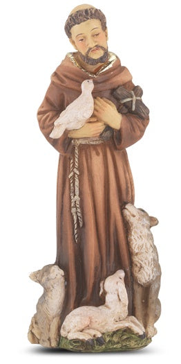 St. Francis of Assisi 4 inch Hand Painted Solid Resin Statue