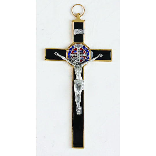 Silver Tone St. Benedict Enameled - 8" Wall Crucifix (Color Variants)