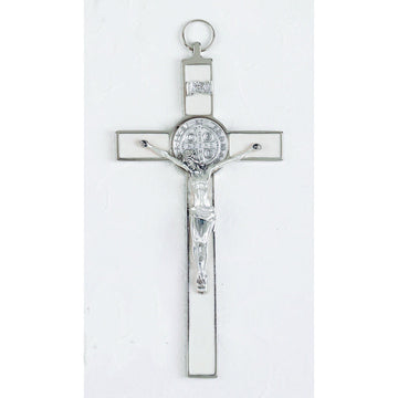 Silver Tone St. Benedict Enameled - 8" Wall Crucifix (Color Variants)