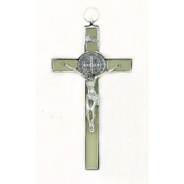 Silver Tone St. Benedict Enameled - 8" Wall Crucifix (Color Variants)