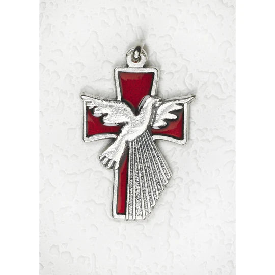 Holy Spirit on Red Enamel Cross 1-1/2 inch