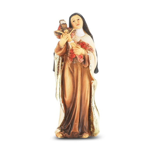 4" Cold Cast Resin Hand Painted Statue of Saint Therese in a Deluxe Window Box