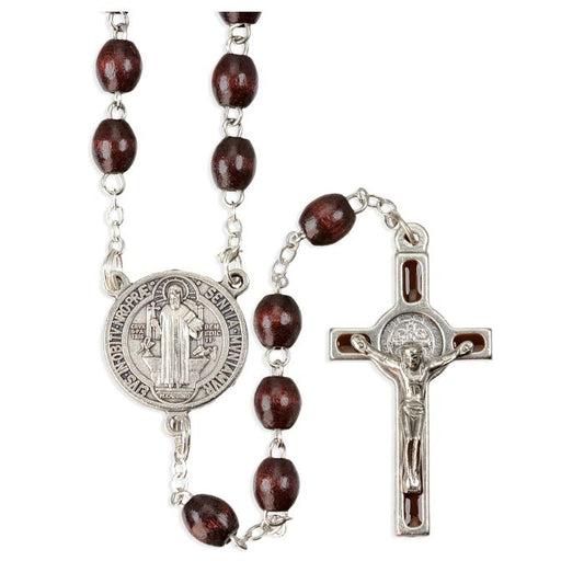 St. Benedict Brown Wood Rosary in Rosary Gift Box