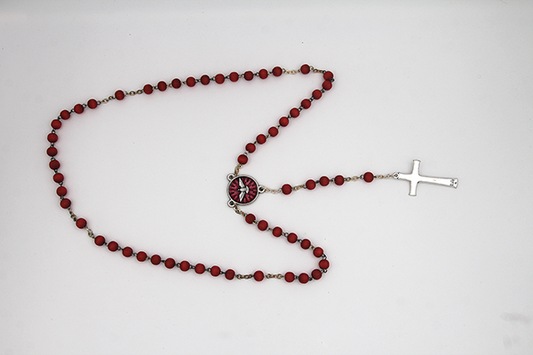 Red Confirmation 6mm Wood Rosary with Enameled Center