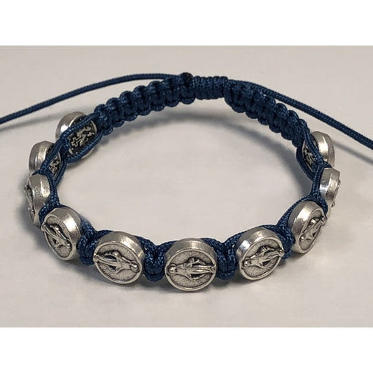 Our Lady Of Grace Slip Knot Bracelet With Silver Tone Medals