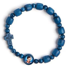 St. Carlo Acutis, Blue Wood Bead Rosary Bracelet