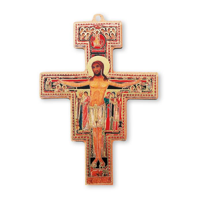 9" Gold Stamped Wooden San Damiano Cross