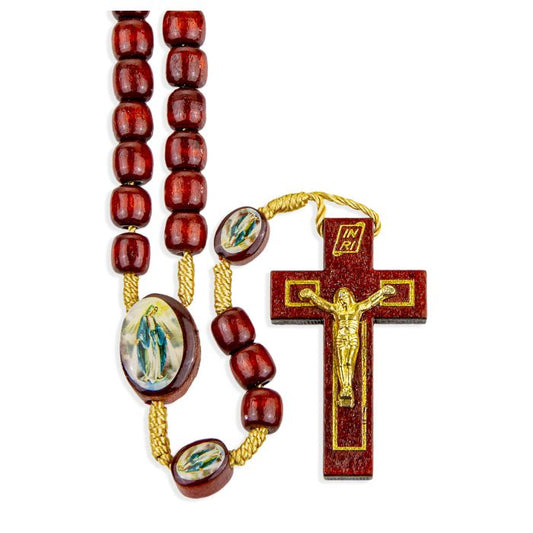 Our Lady of Grace Wood Cord Rosary