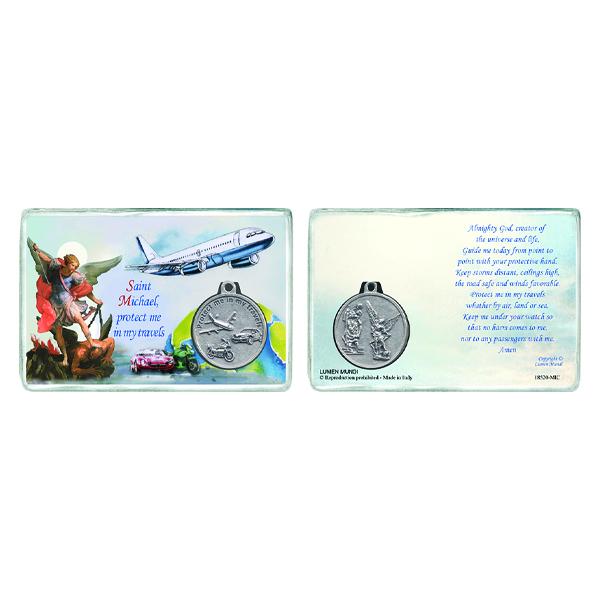 St. Michael Holy Card with Medal for Travelers