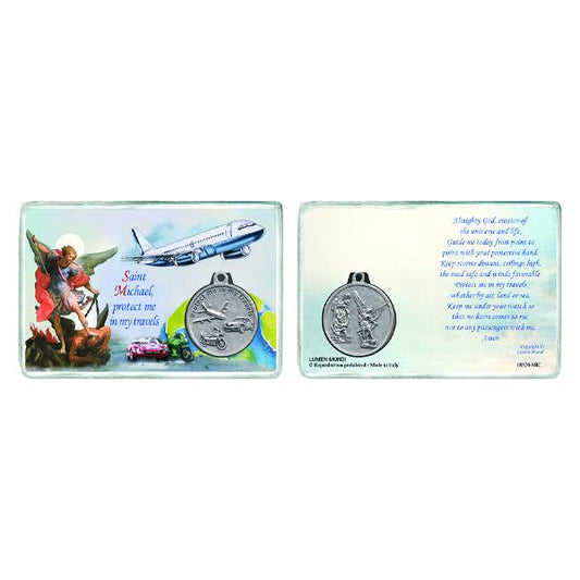 St. Michael Holy Card with Medal for Travelers