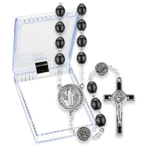 St. Benedict Wood Rosary with Pater Beads